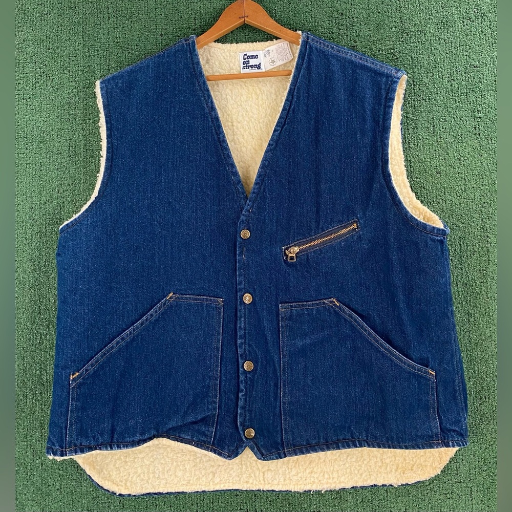Vintage 70’s Denim Sherpa Lined Vest Men’s Size 2XL USA Union Made